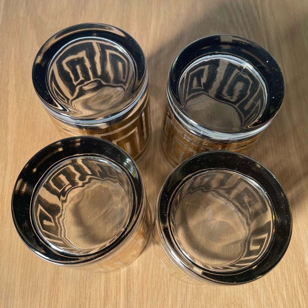 Vintage MCM Culver Whiskey Glasses 22K Gold Greek Key Pattern Set of 4 - Picture 9 of 10